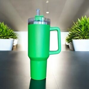 40 oz stainless steel hot cold tumbler with straw - Neon green